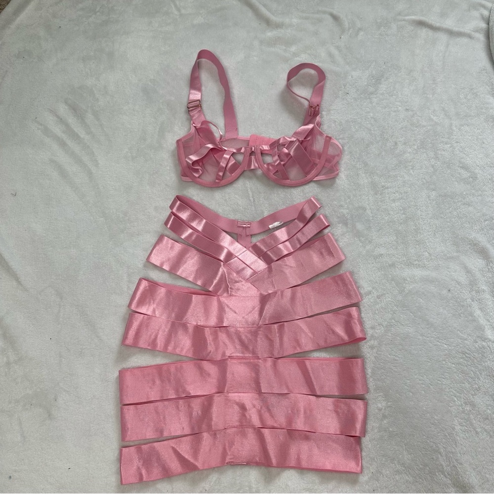 NWOT Strappy Corset Skirt Set